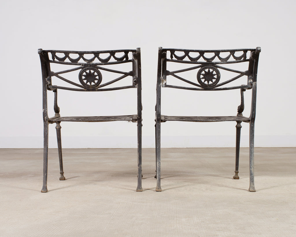 Set of Four Neoclassical Dolphin and Star Garden Dining Chairs