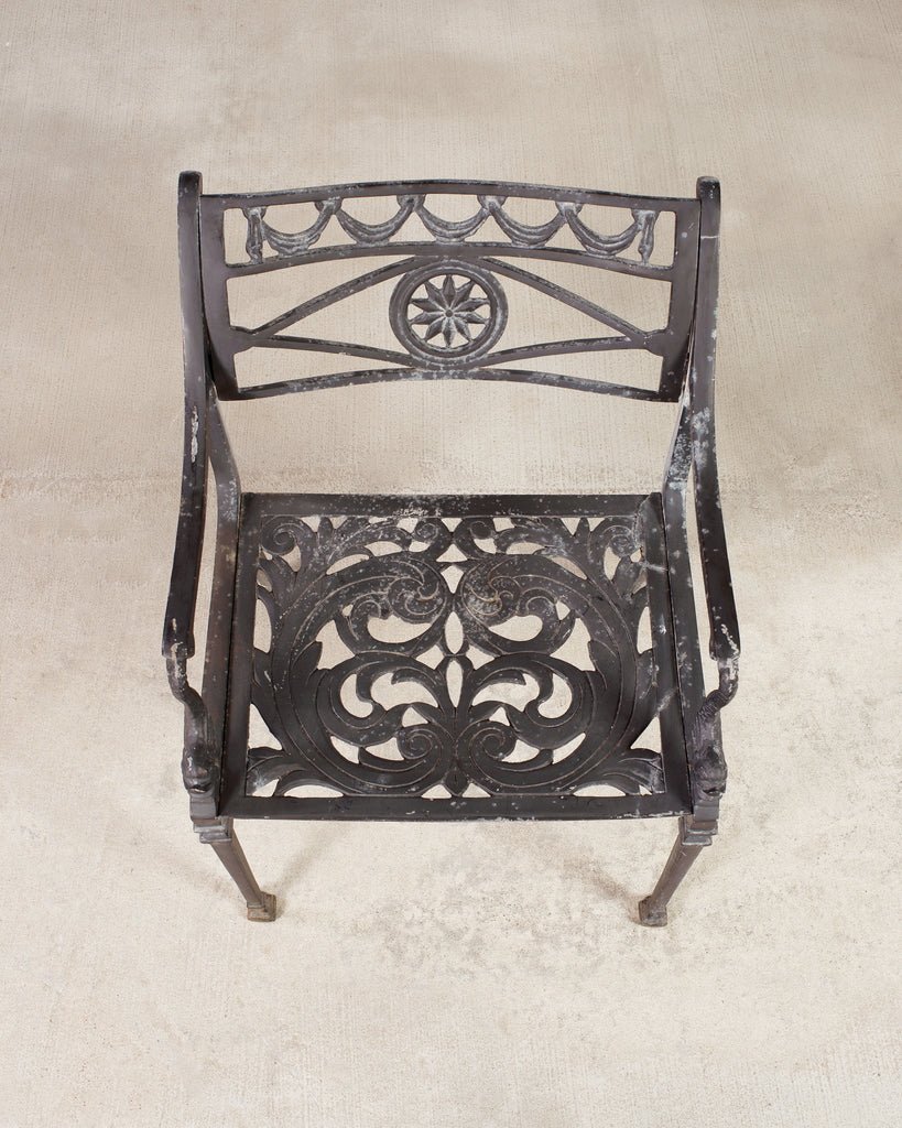 Set of Four Neoclassical Dolphin and Star Garden Dining Chairs