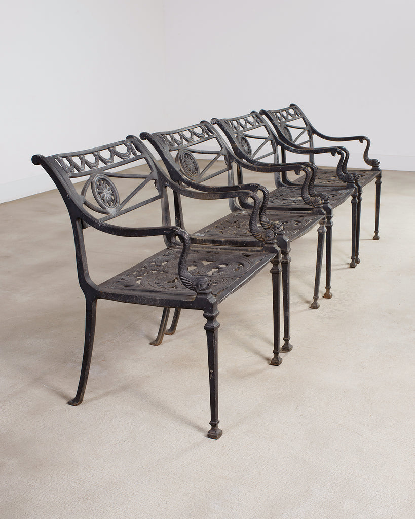 Set of Four Neoclassical Dolphin and Star Garden Dining Chairs