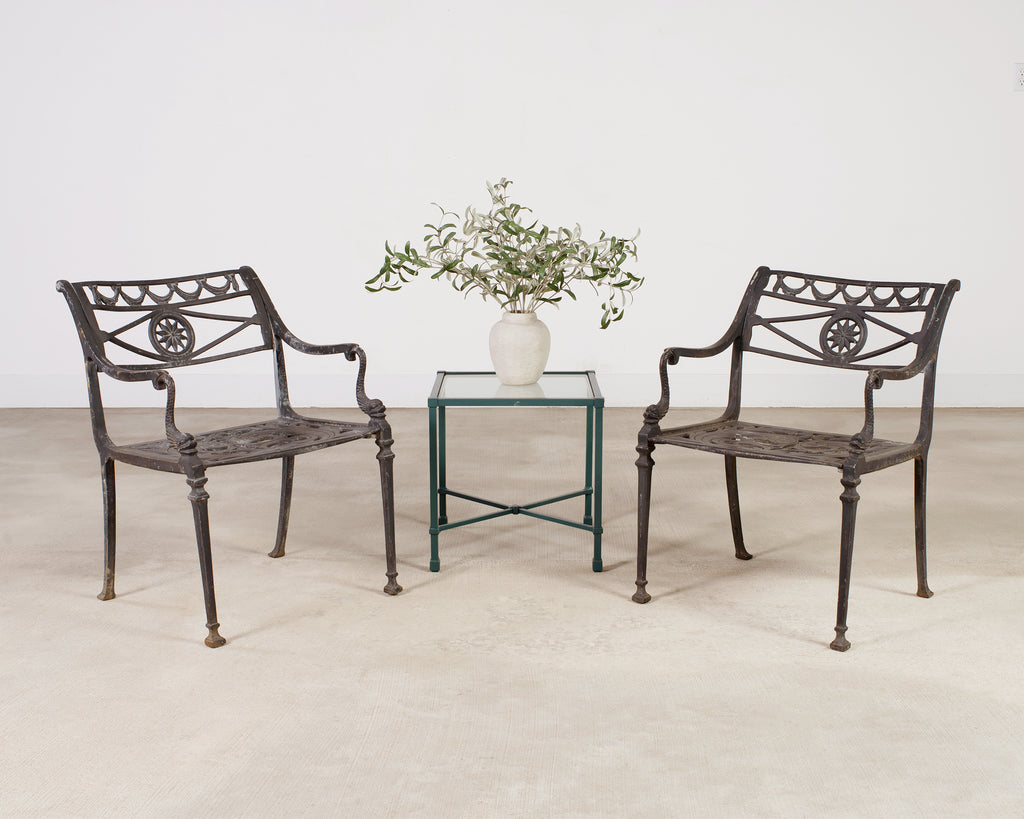 Set of Four Neoclassical Dolphin and Star Garden Dining Chairs