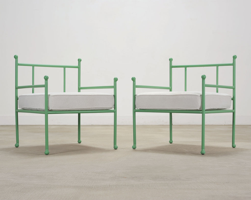 Set of Four French Mid-Century Iron Garden Lounge Dining Armchairs