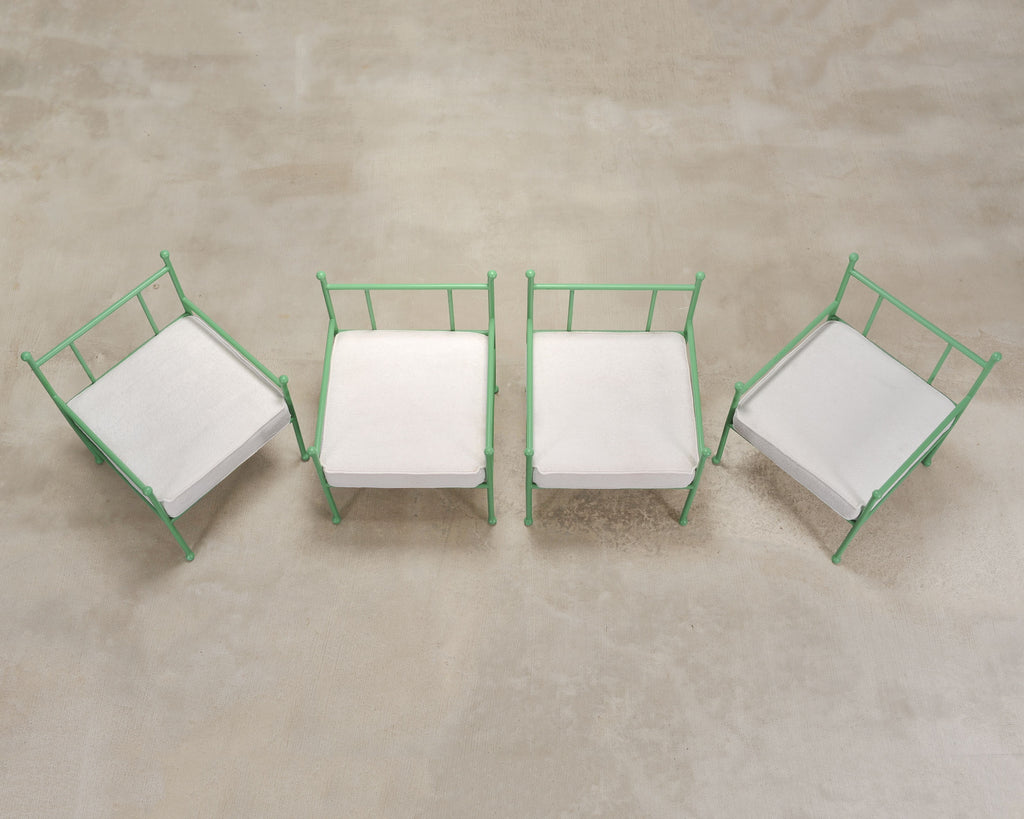 Set of Four French Mid-Century Iron Garden Lounge Dining Armchairs