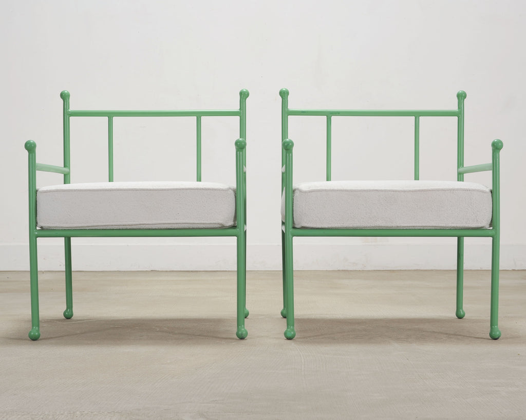 Set of Four French Mid-Century Iron Garden Lounge Dining Armchairs