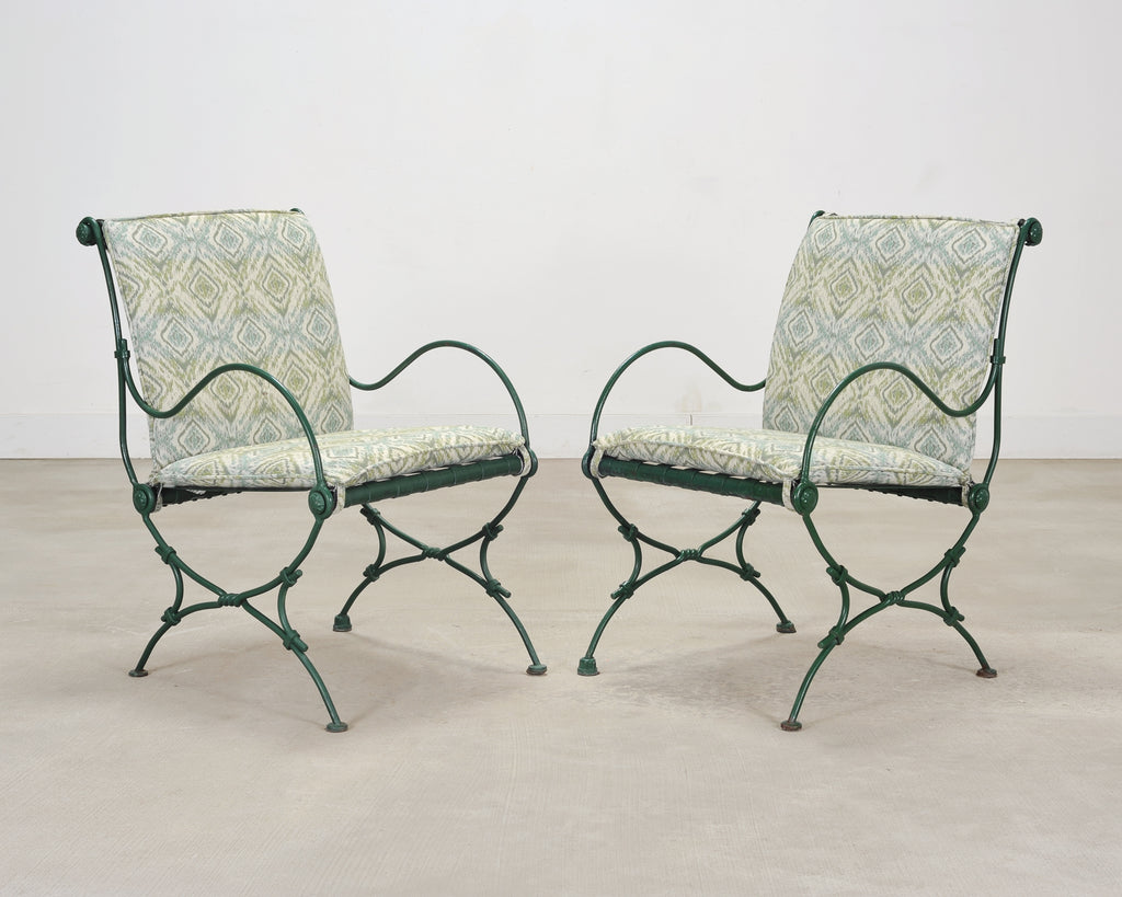 Set of Four O.W. Lee Wrought Iron Garden Patio Dining Armchairs