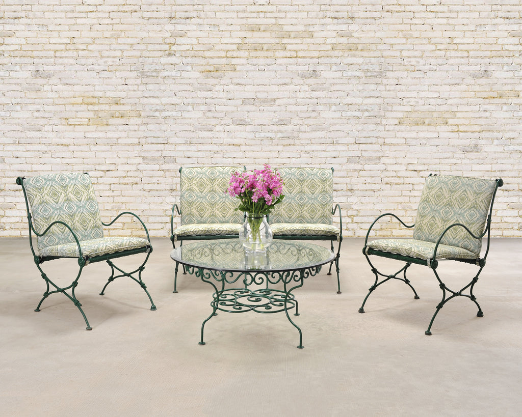Set of Four O.W. Lee Wrought Iron Garden Patio Dining Armchairs