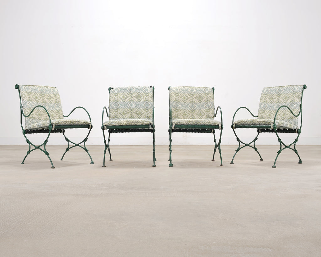 Set of Four O.W. Lee Wrought Iron Garden Patio Dining Armchairs