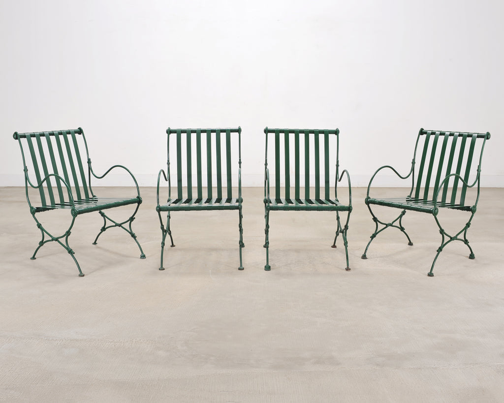 Set of Four O.W. Lee Wrought Iron Garden Patio Dining Armchairs