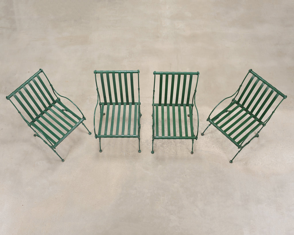 Set of Four O.W. Lee Wrought Iron Garden Patio Dining Armchairs