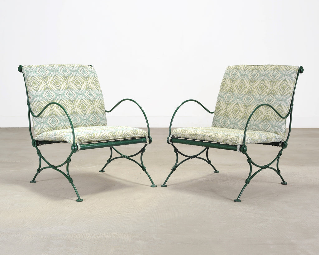 Set of Four O.W. Lee Iron Garden Lounge Chairs and Two Ottomans