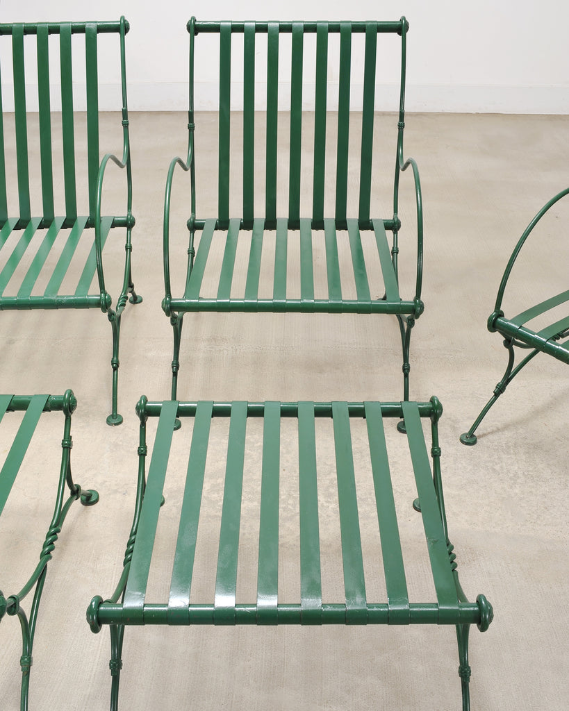 Set of Four O.W. Lee Iron Garden Lounge Chairs and Two Ottomans