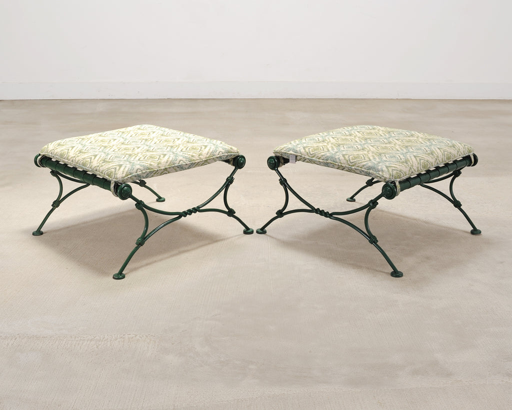 Set of Four O.W. Lee Iron Garden Lounge Chairs and Two Ottomans