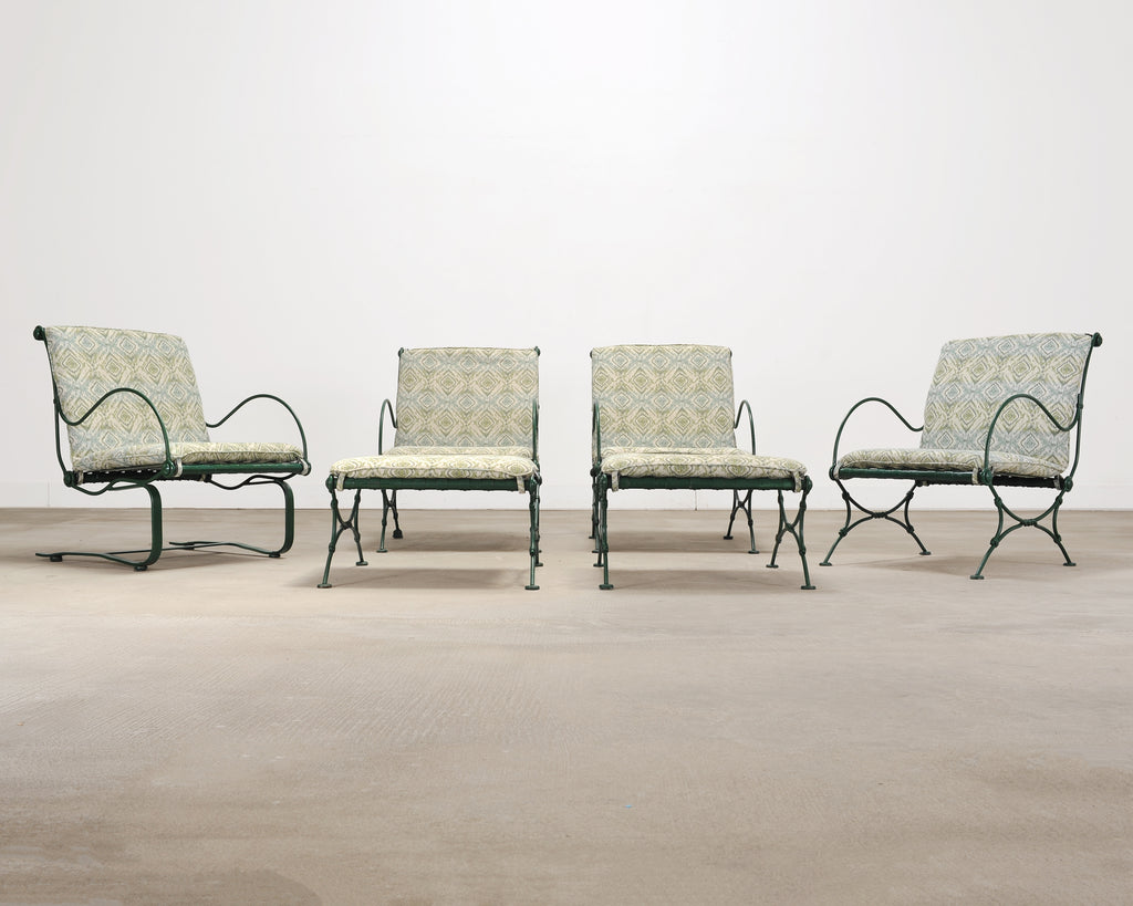 Set of Four O.W. Lee Iron Garden Lounge Chairs and Two Ottomans