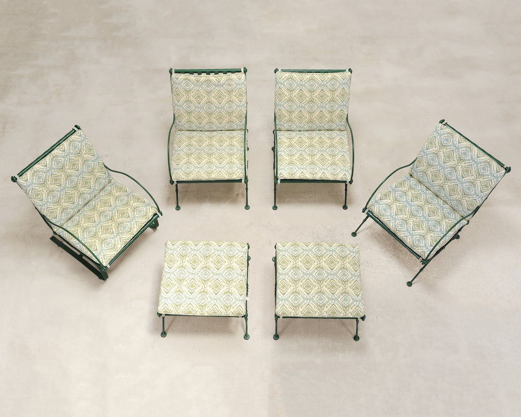 Set of Four O.W. Lee Iron Garden Lounge Chairs and Two Ottomans