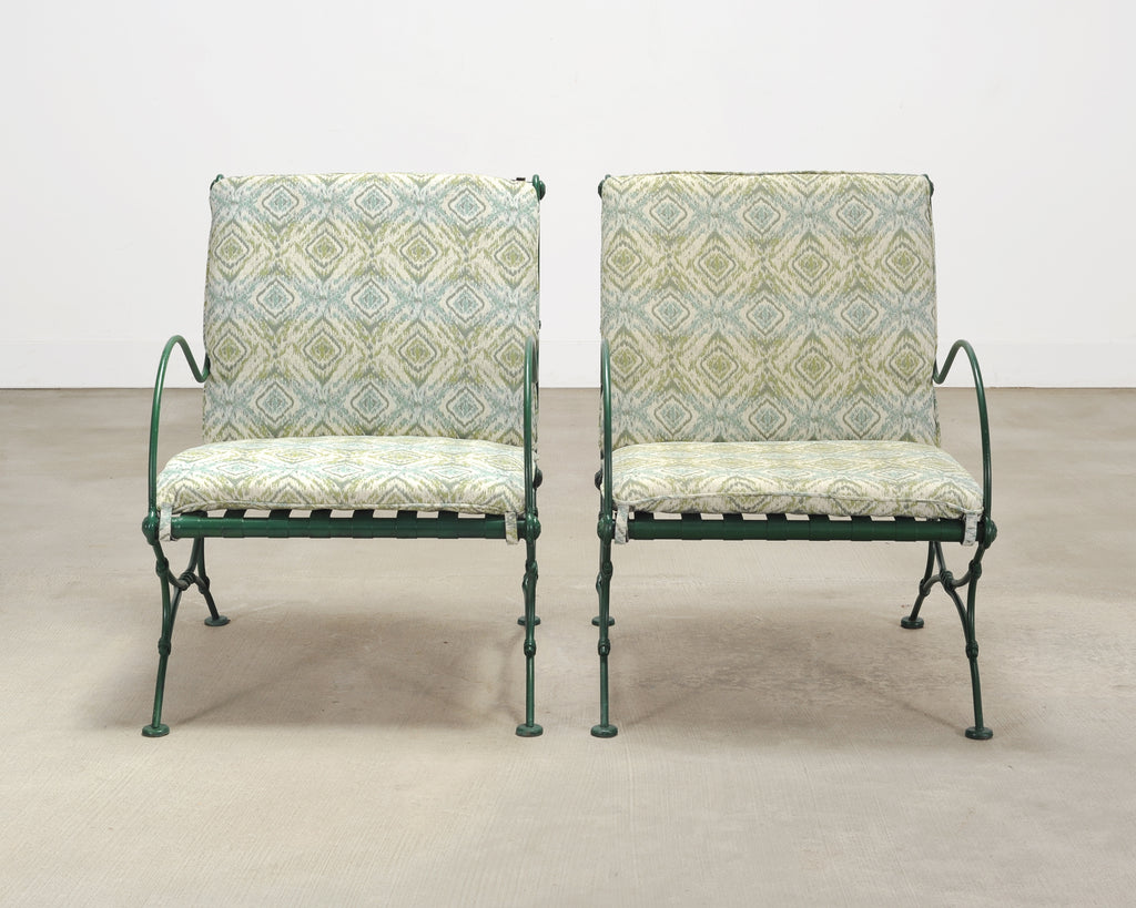 Set of Four O.W. Lee Iron Garden Lounge Chairs and Two Ottomans