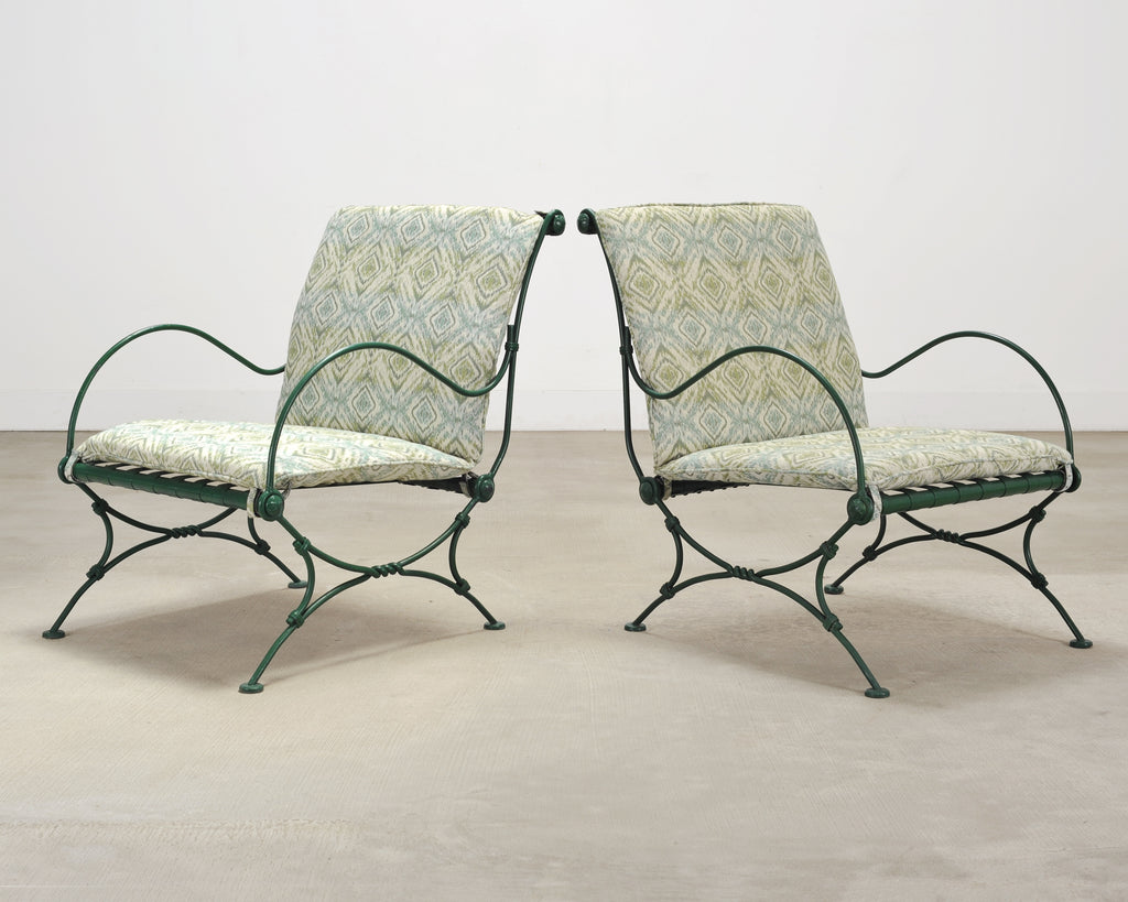 Set of Four O.W. Lee Iron Garden Lounge Chairs and Two Ottomans