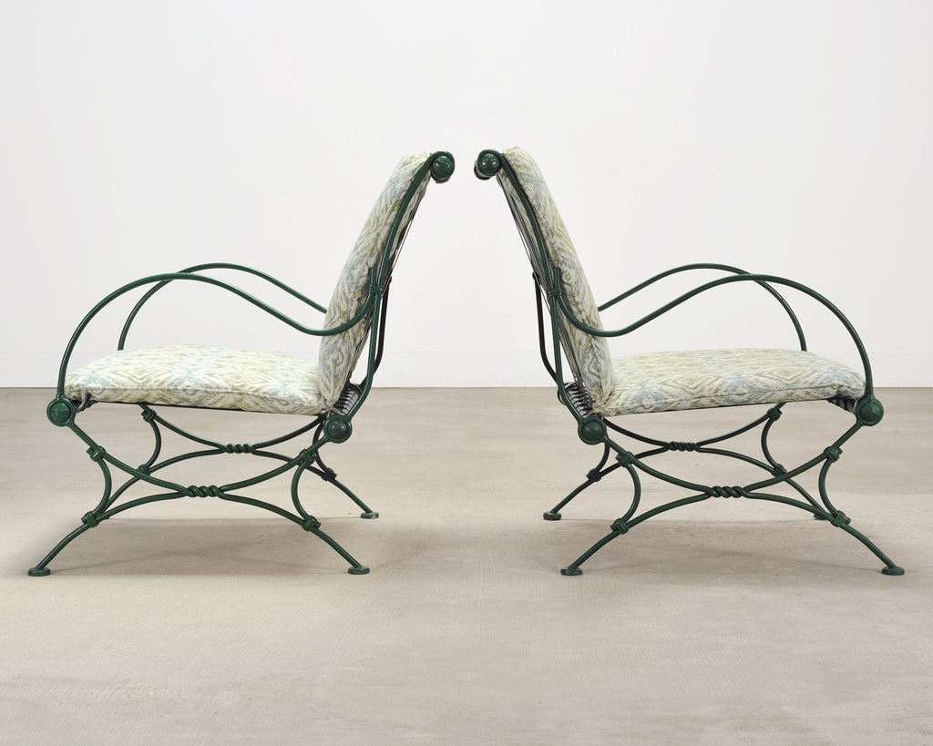 Set of Four O.W. Lee Iron Garden Lounge Chairs and Two Ottomans