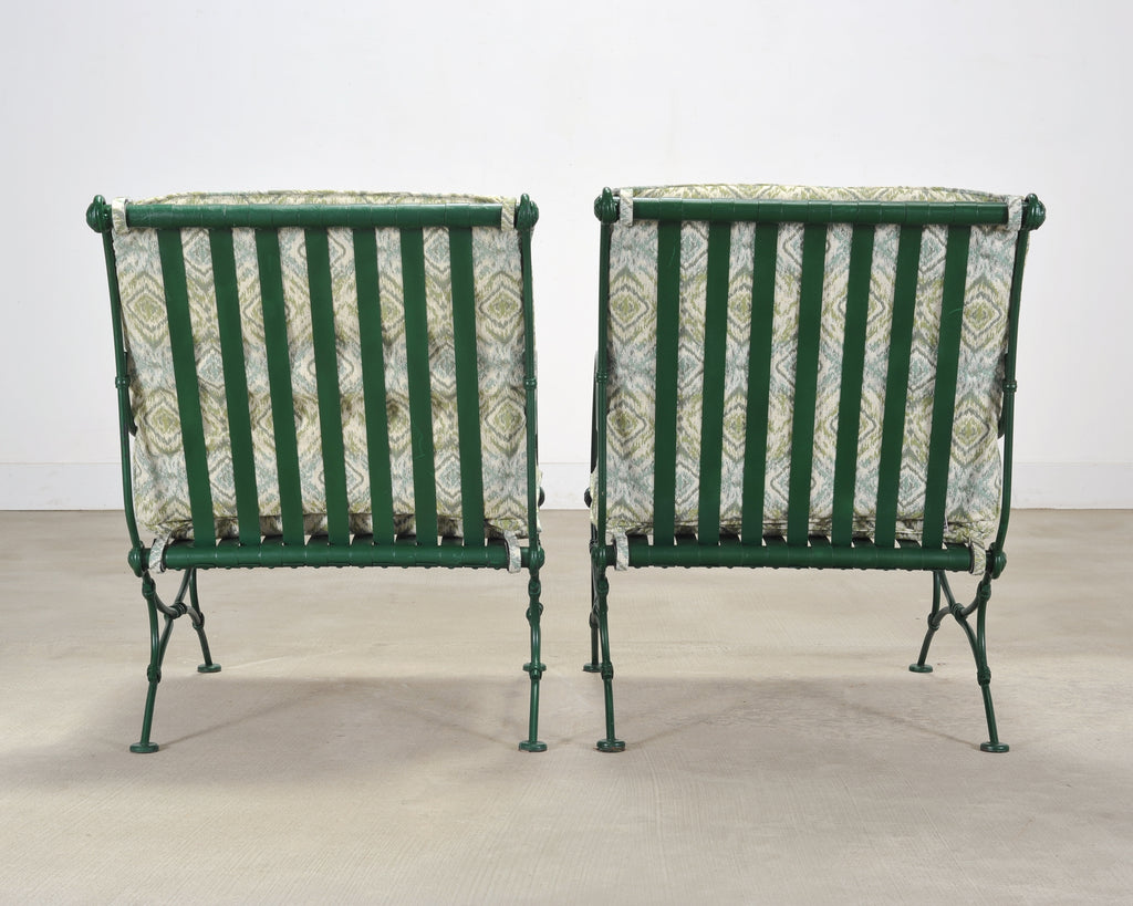 Set of Four O.W. Lee Iron Garden Lounge Chairs and Two Ottomans