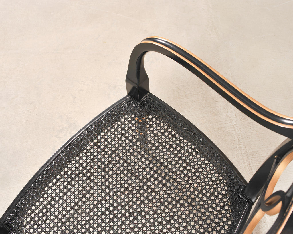 Set of Four Baker “Governor Alston” Cane Ebonized Dining Chairs