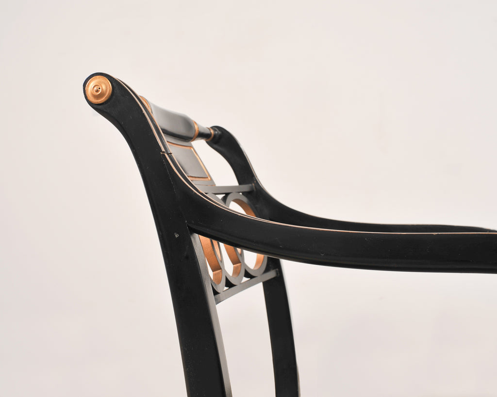 Set of Four Baker “Governor Alston” Cane Ebonized Dining Chairs