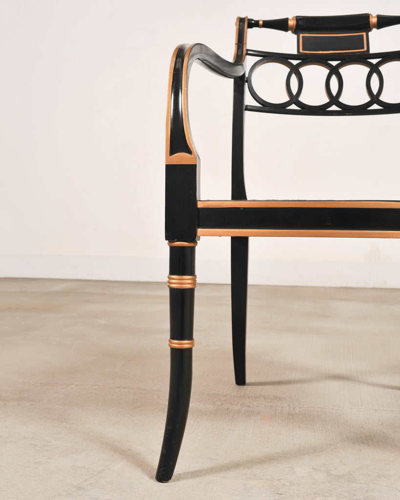 Set of Four Baker “Governor Alston” Cane Ebonized Dining Chairs