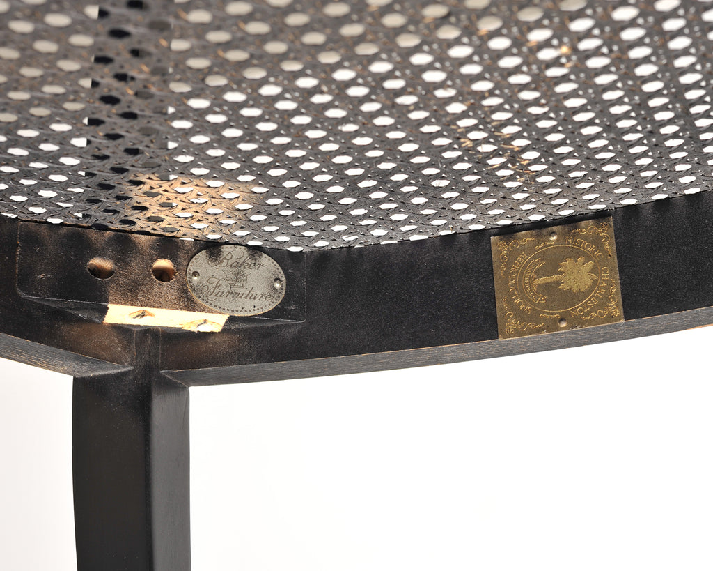 Set of Four Baker “Governor Alston” Cane Ebonized Dining Chairs