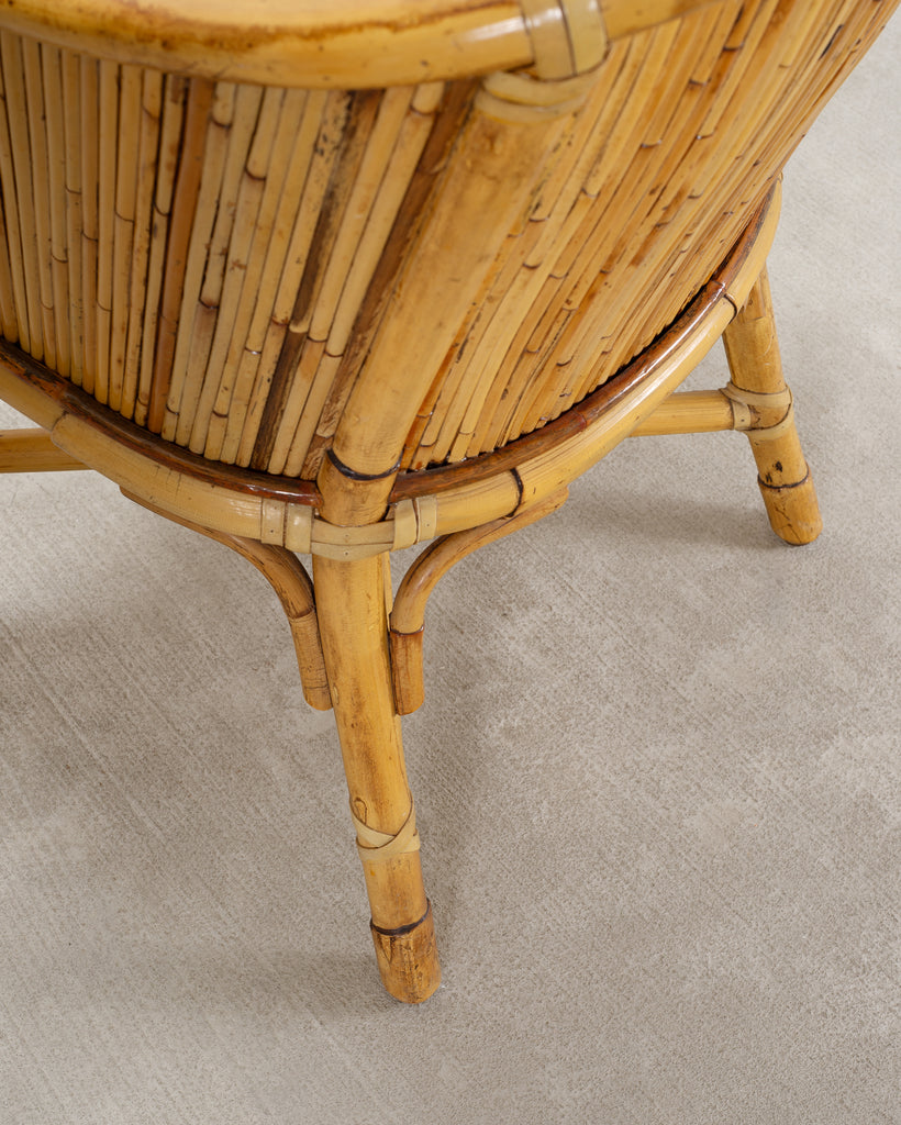 Set of Four McGuire Barrel Back Rattan Bamboo Dining Armchairs