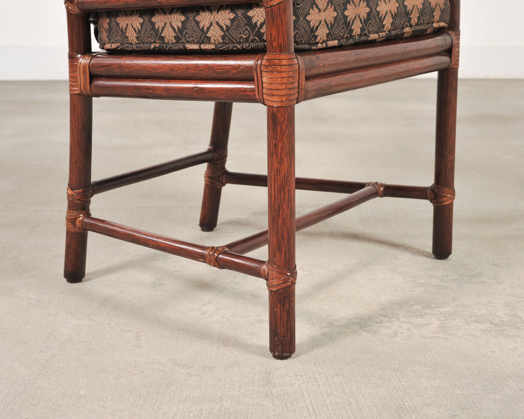 Set of Four McGuire Rattan Target Upholstered Dining Armchairs