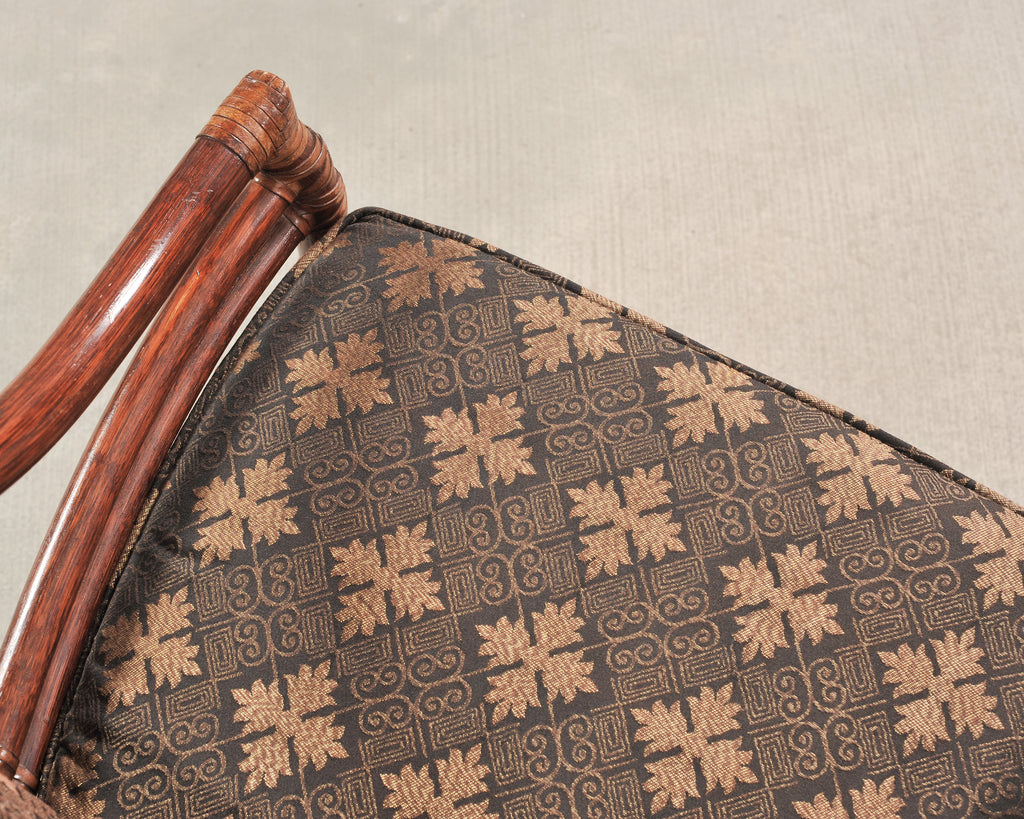 Set of Four McGuire Rattan Target Upholstered Dining Armchairs