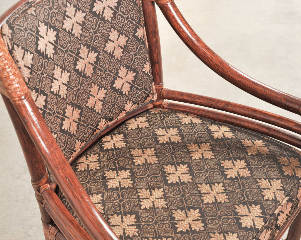 Set of Four McGuire Rattan Target Upholstered Dining Armchairs