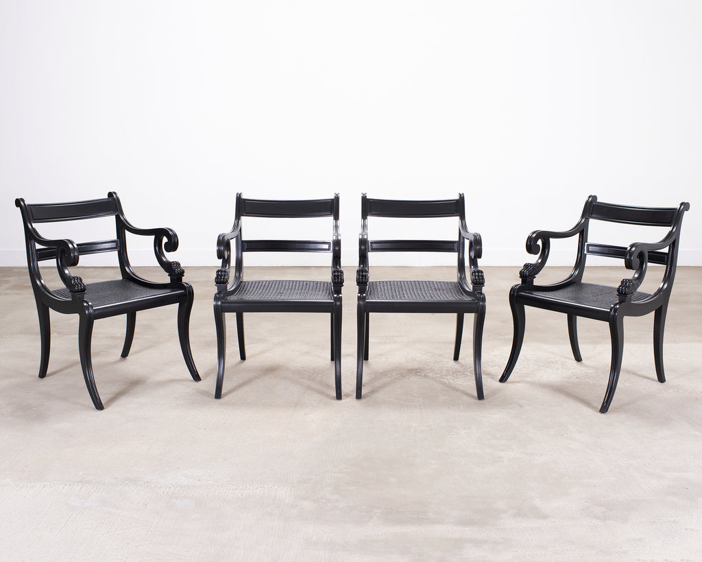 Set of Four Ralph Lauren Style Regency Caned Dining Armchairs