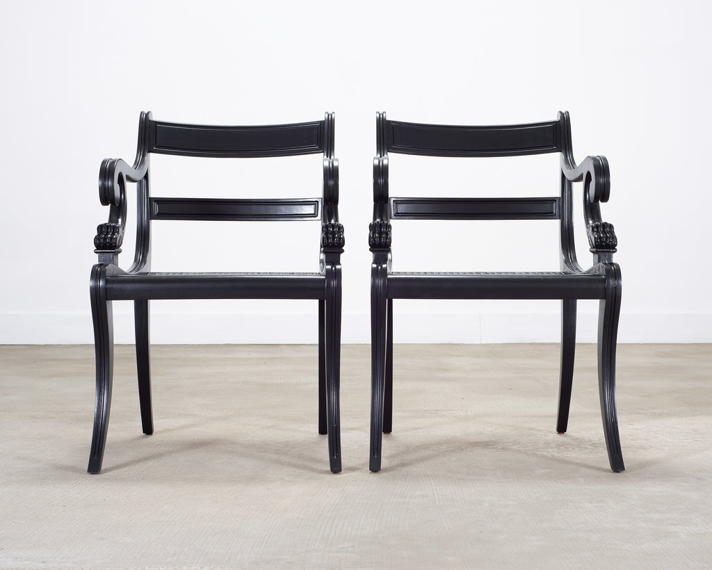 Set of Four Ralph Lauren Style Regency Caned Dining Armchairs