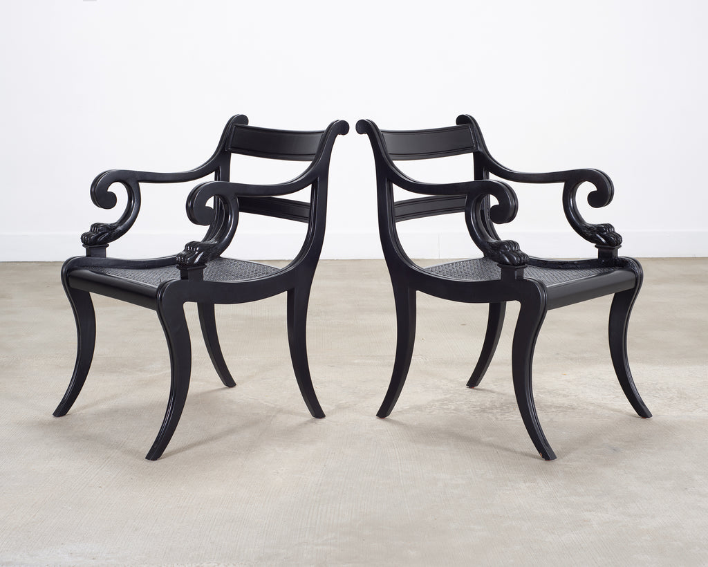 Set of Four Ralph Lauren Style Regency Caned Dining Armchairs