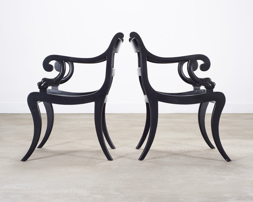 Set of Four Ralph Lauren Style Regency Caned Dining Armchairs