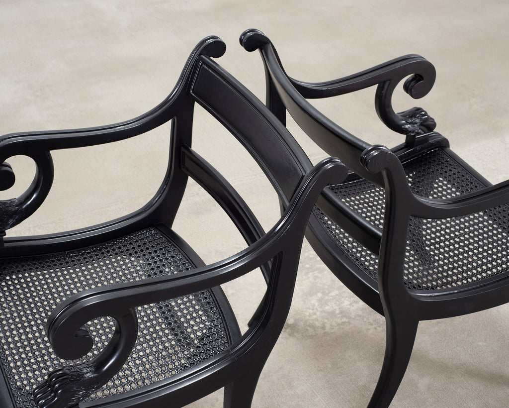 Set of Four Ralph Lauren Style Regency Caned Dining Armchairs