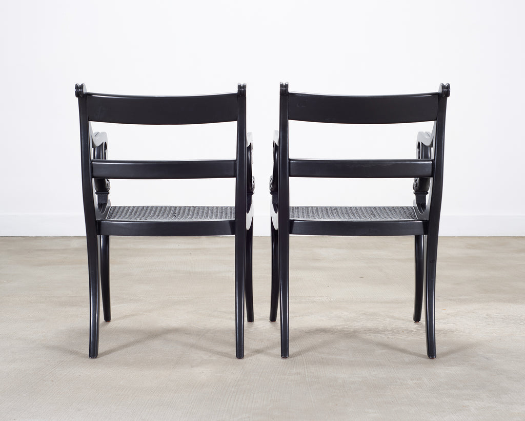 Set of Four Ralph Lauren Style Regency Caned Dining Armchairs