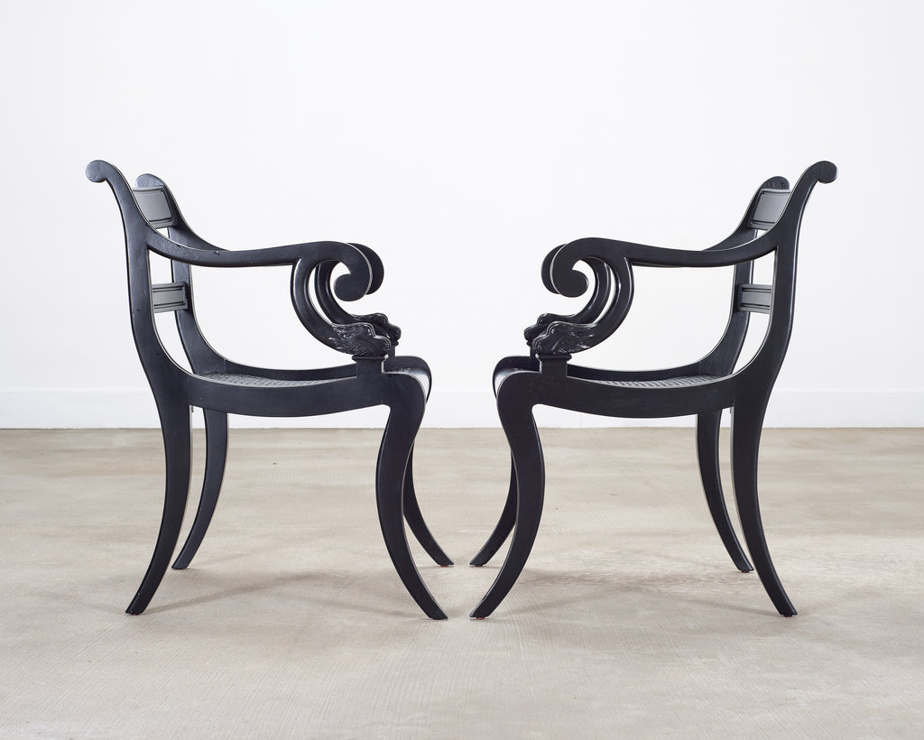 Set of Four Ralph Lauren Style Regency Caned Dining Armchairs