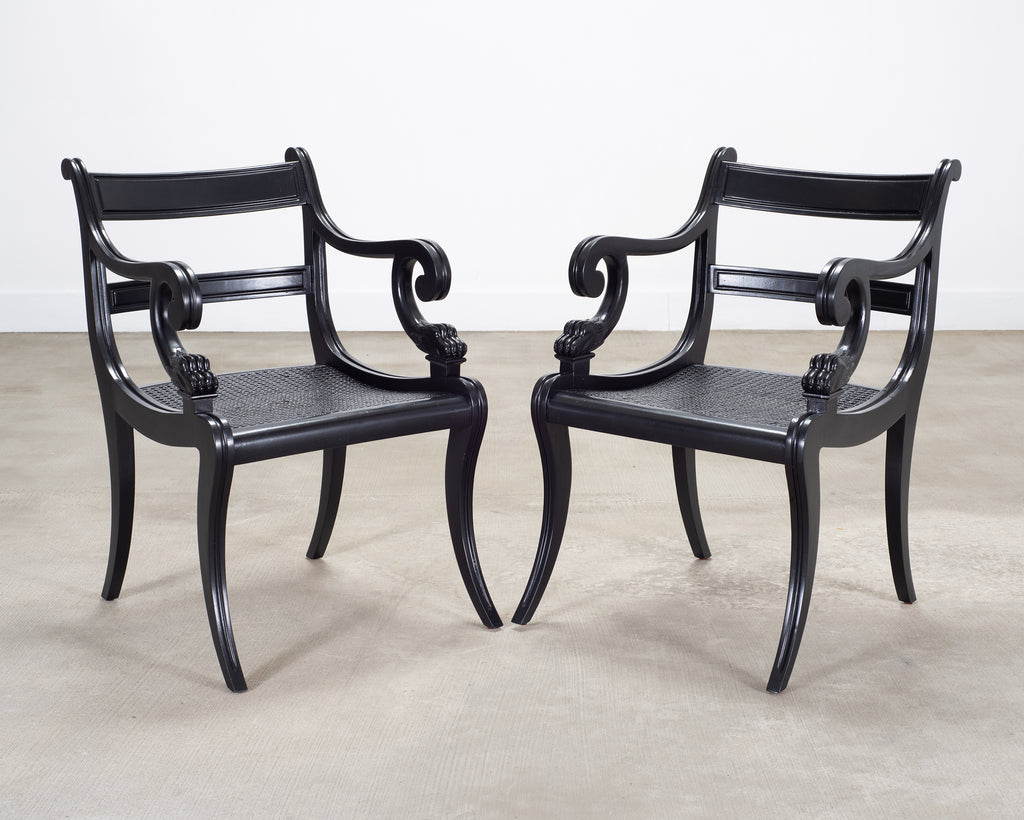 Set of Four Ralph Lauren Style Regency Caned Dining Armchairs