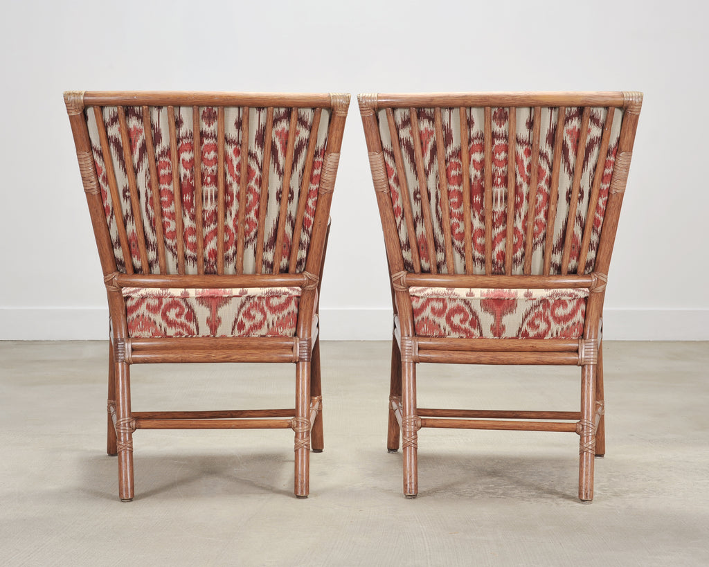 Set of Four McGuire Spindle-Back Rattan Ikat Dining Armchairs