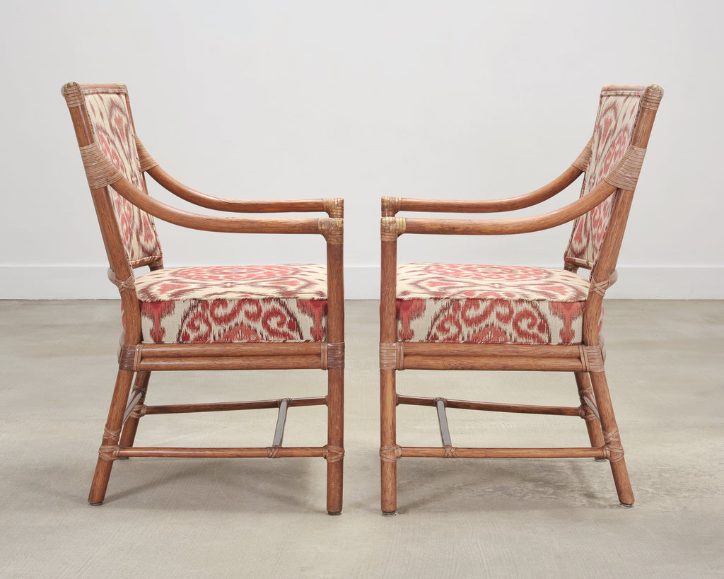 Set of Four McGuire Spindle-Back Rattan Ikat Dining Armchairs