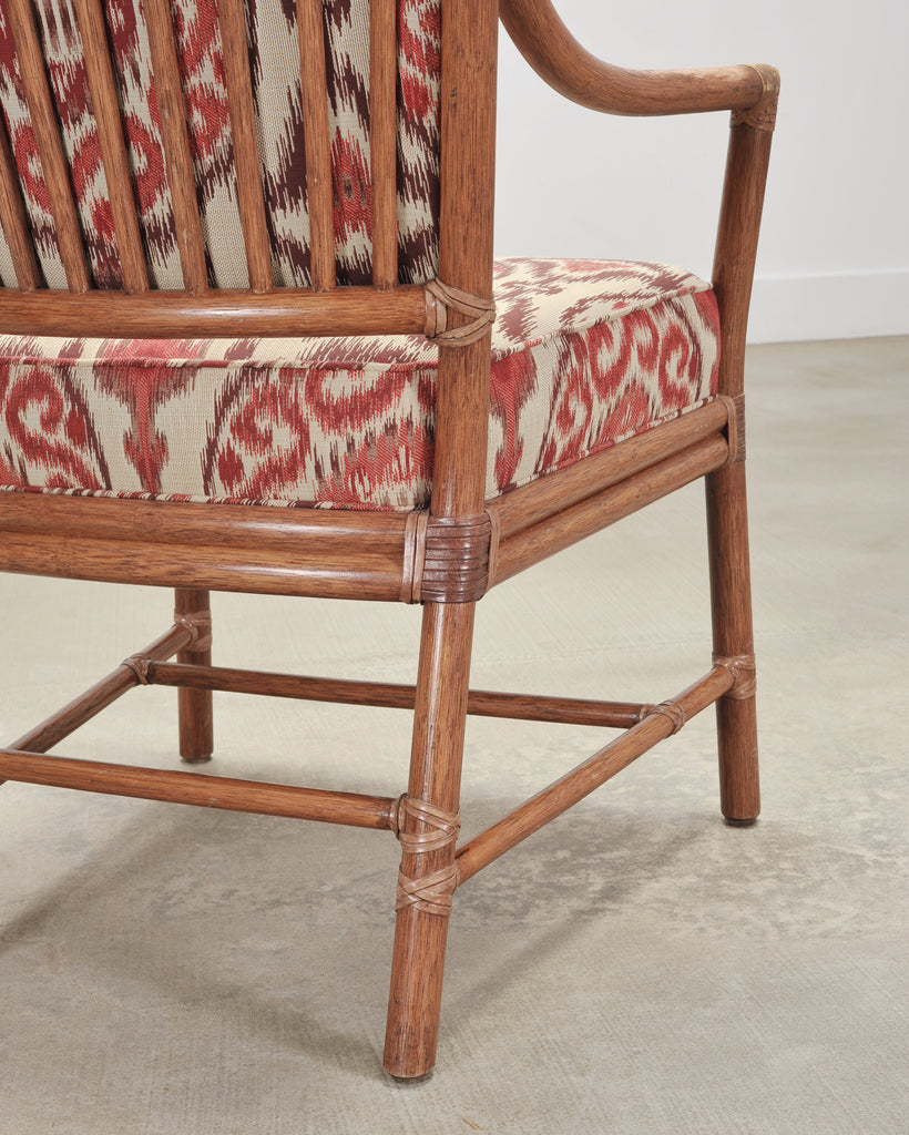 Set of Four McGuire Spindle-Back Rattan Ikat Dining Armchairs