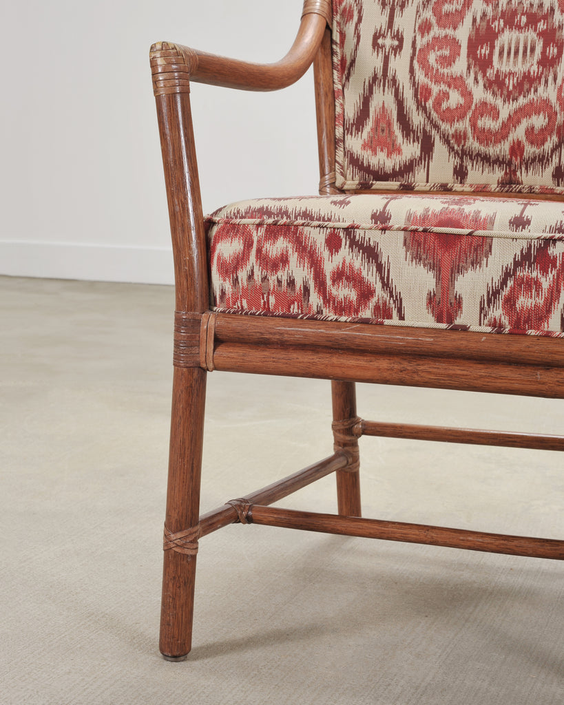 Set of Four McGuire Spindle-Back Rattan Ikat Dining Armchairs