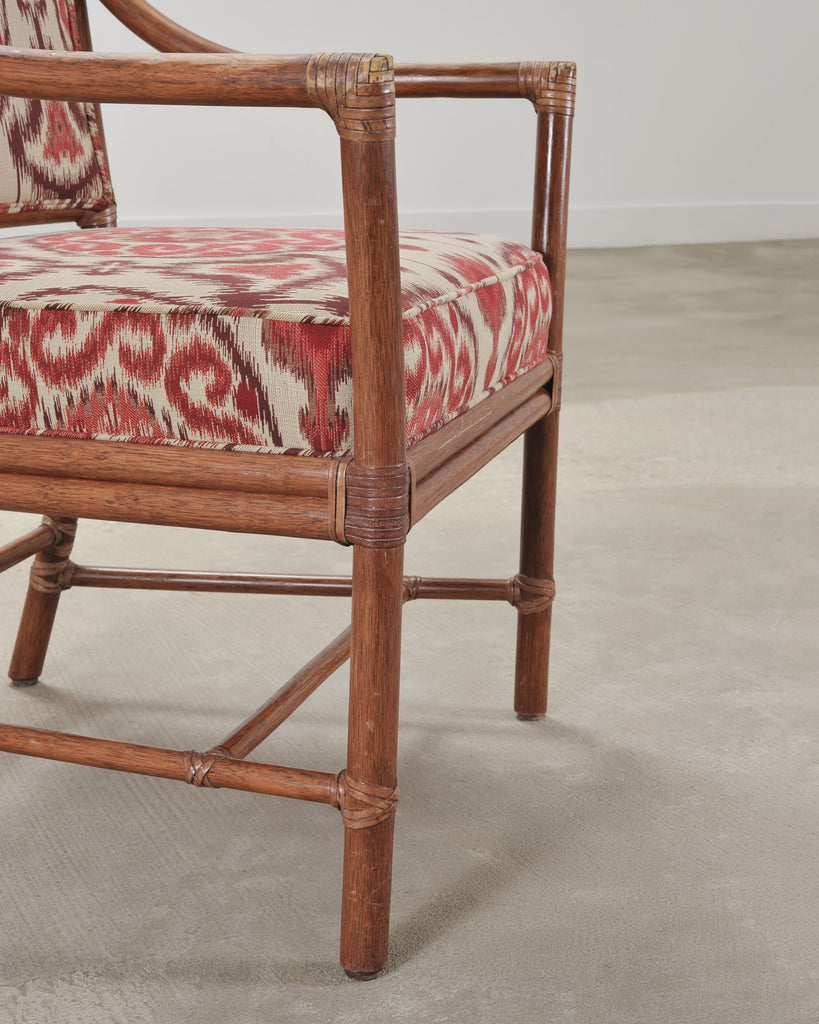 Set of Four McGuire Spindle-Back Rattan Ikat Dining Armchairs