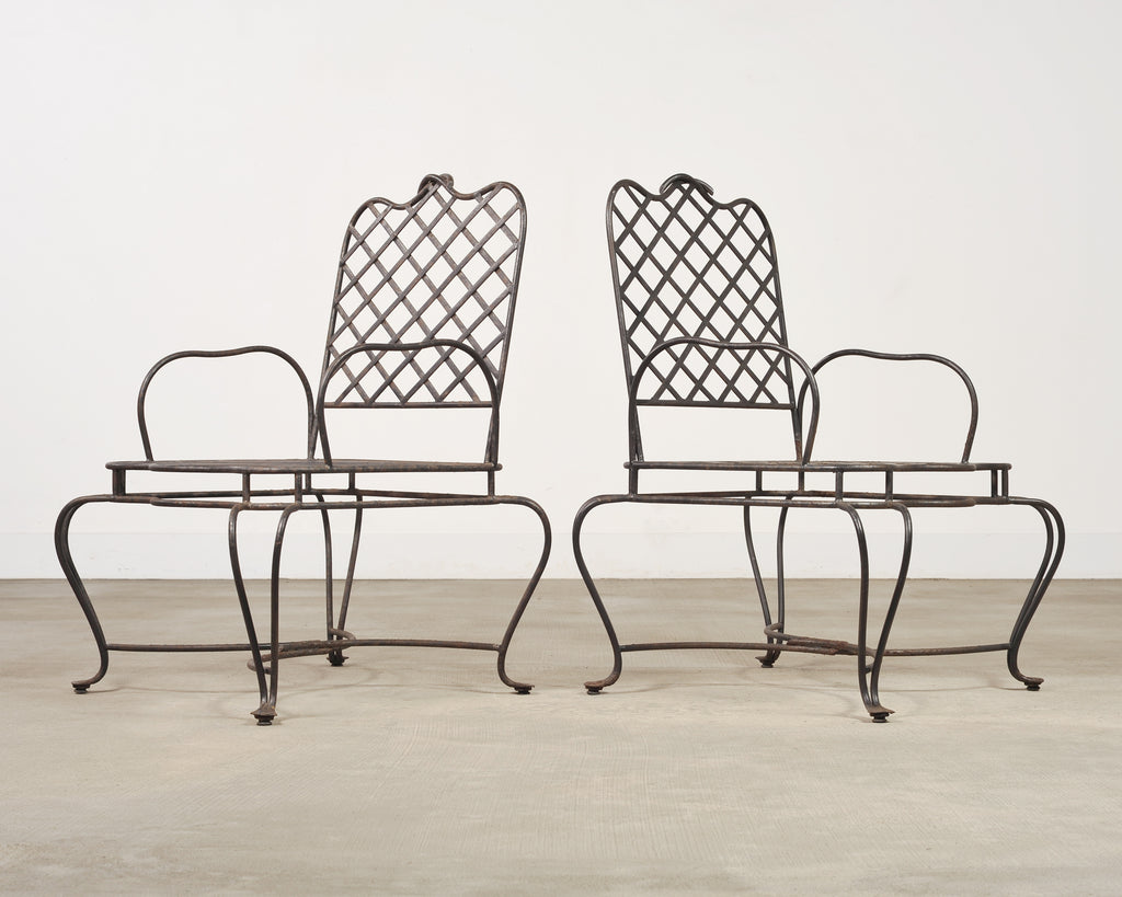 Set of Four Rose Tarlow Style Twig Iron Garden Dining Armchairs