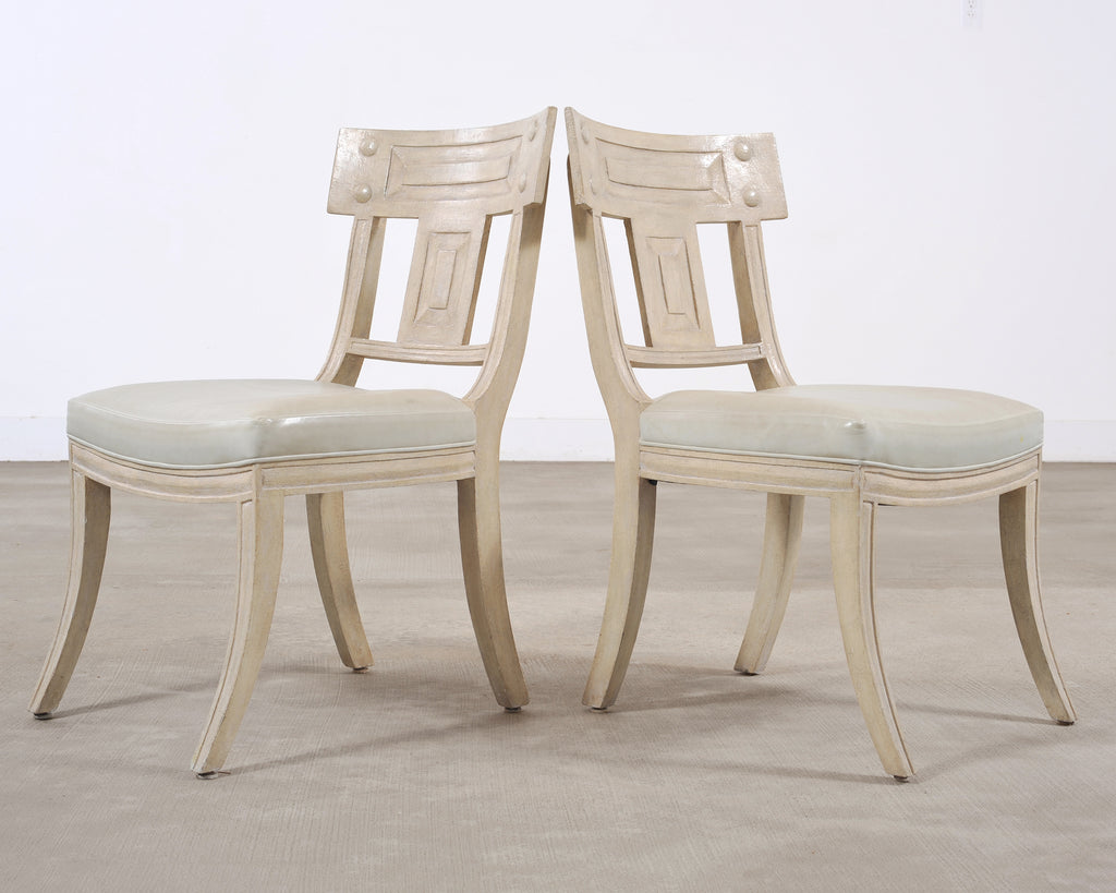 Set of Michael Taylor Neoclassical White Klismos Dining Chairs