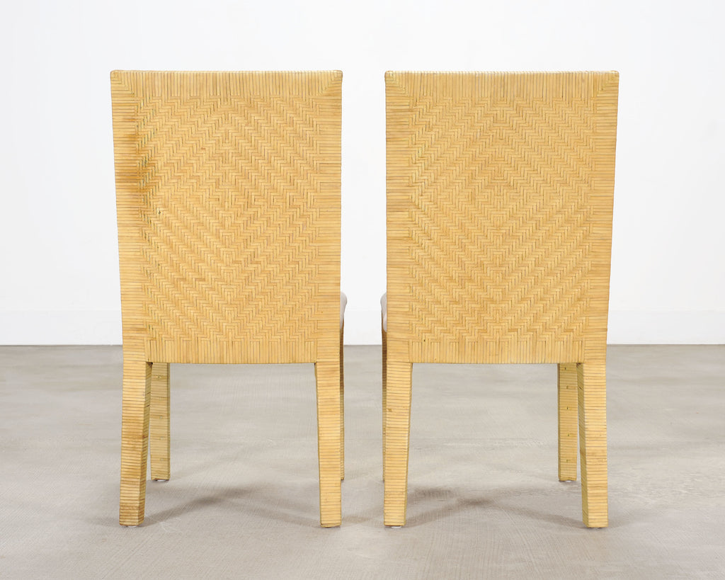 Set of Six Woven Vegan Leather Dining Chairs by Budji Layug