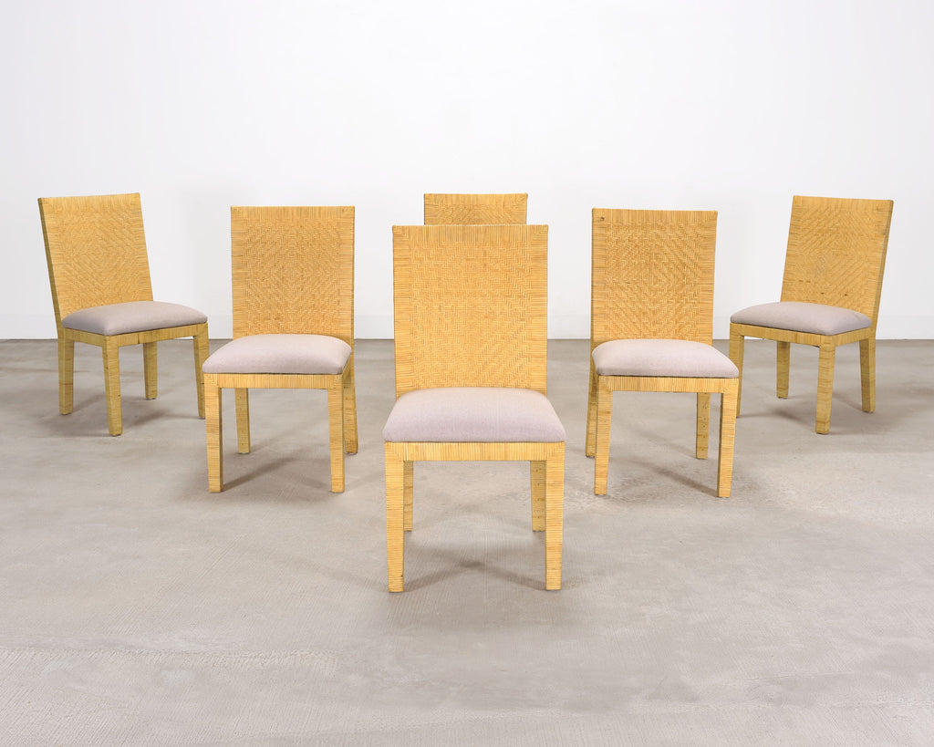Set of Six Woven Vegan Leather Dining Chairs by Budji Layug