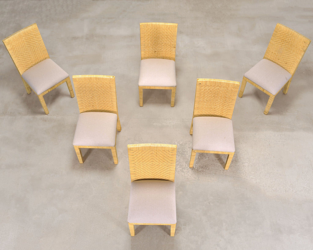Set of Six Woven Vegan Leather Dining Chairs by Budji Layug