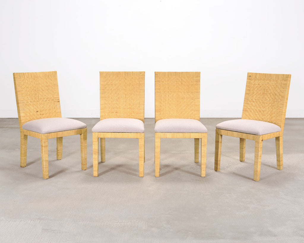 Set of Six Woven Vegan Leather Dining Chairs by Budji Layug