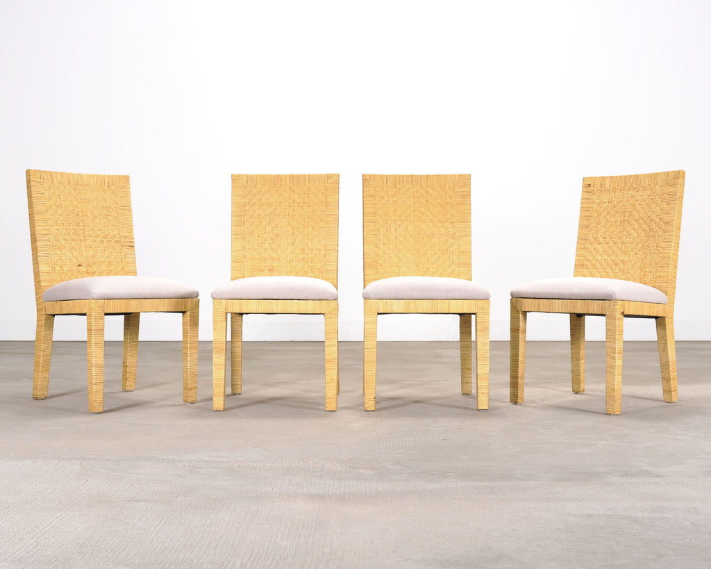 Set of Six Woven Vegan Leather Dining Chairs by Budji Layug