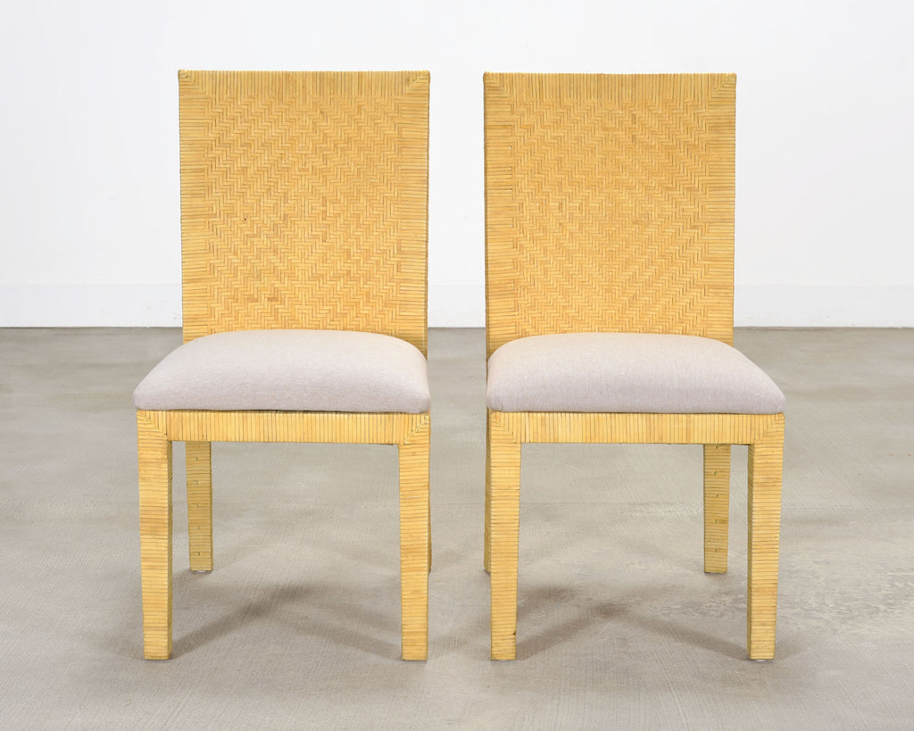 Set of Six Woven Vegan Leather Dining Chairs by Budji Layug